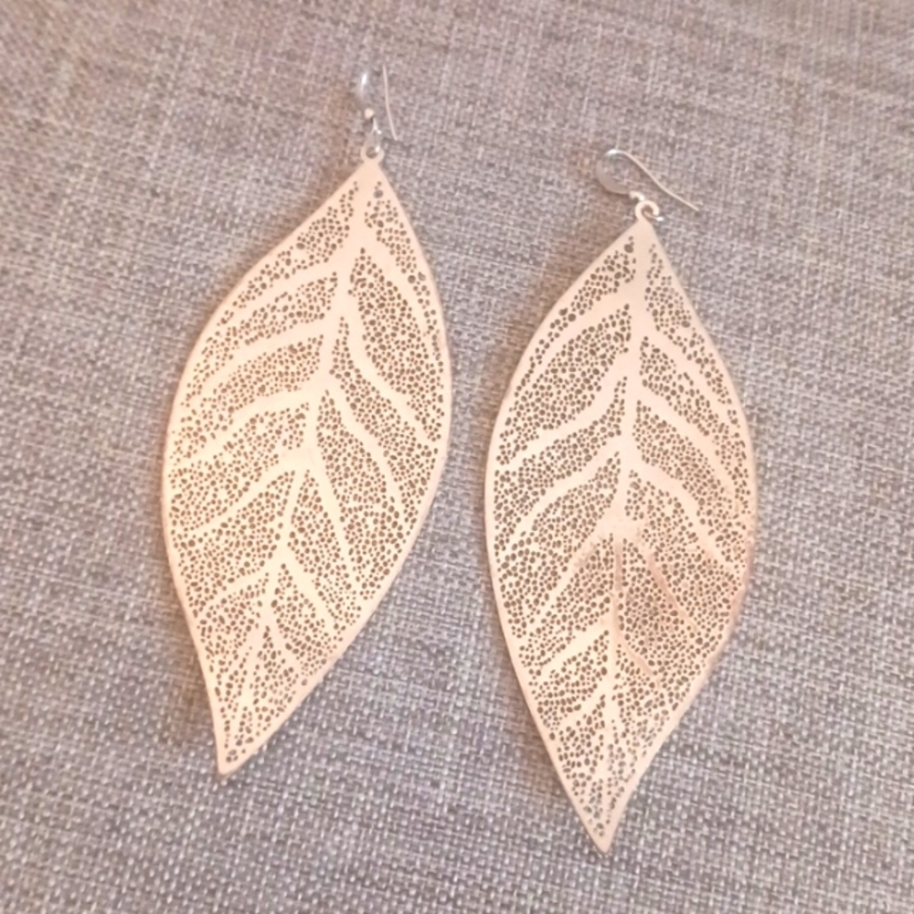 Long Silvertone Leaf Earrings - Pre-loved (4")